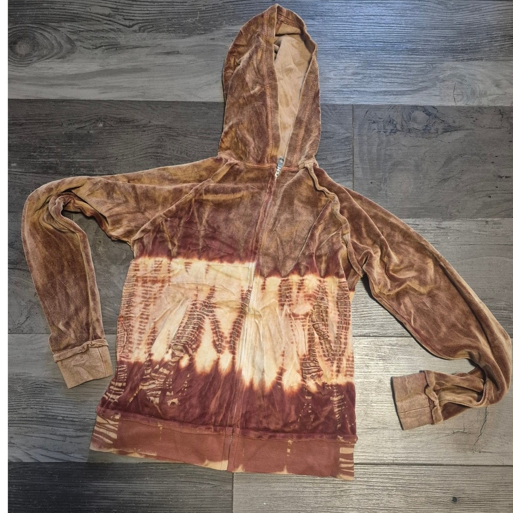 Chaudry Sports XS Zip Up Hoodie Rust Orange Tie Dye Velvet Velour Jacket
